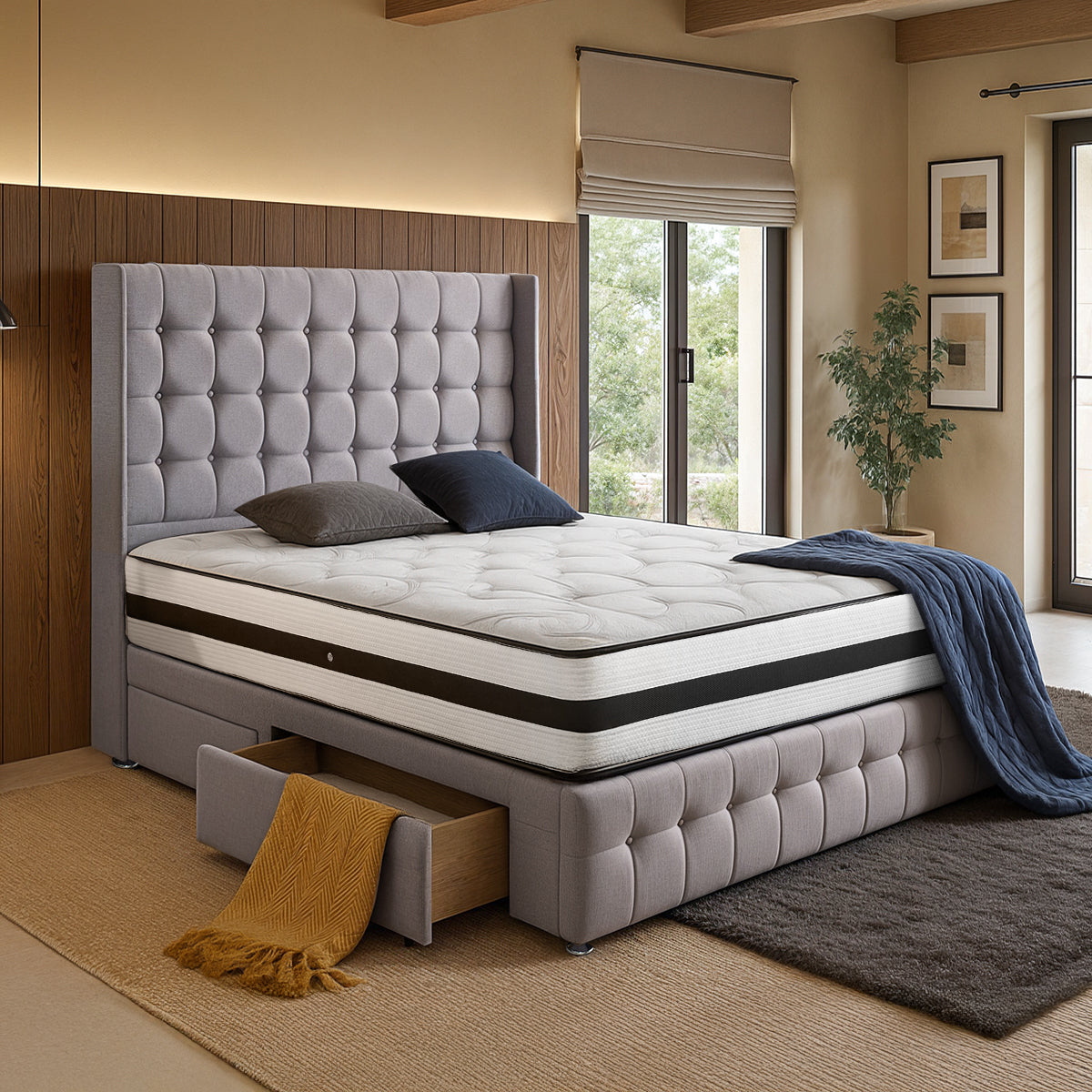 Venus Divan Bed Set With 54 inches High Winged Headboard and Footboard Set - Divan Factory Outlet