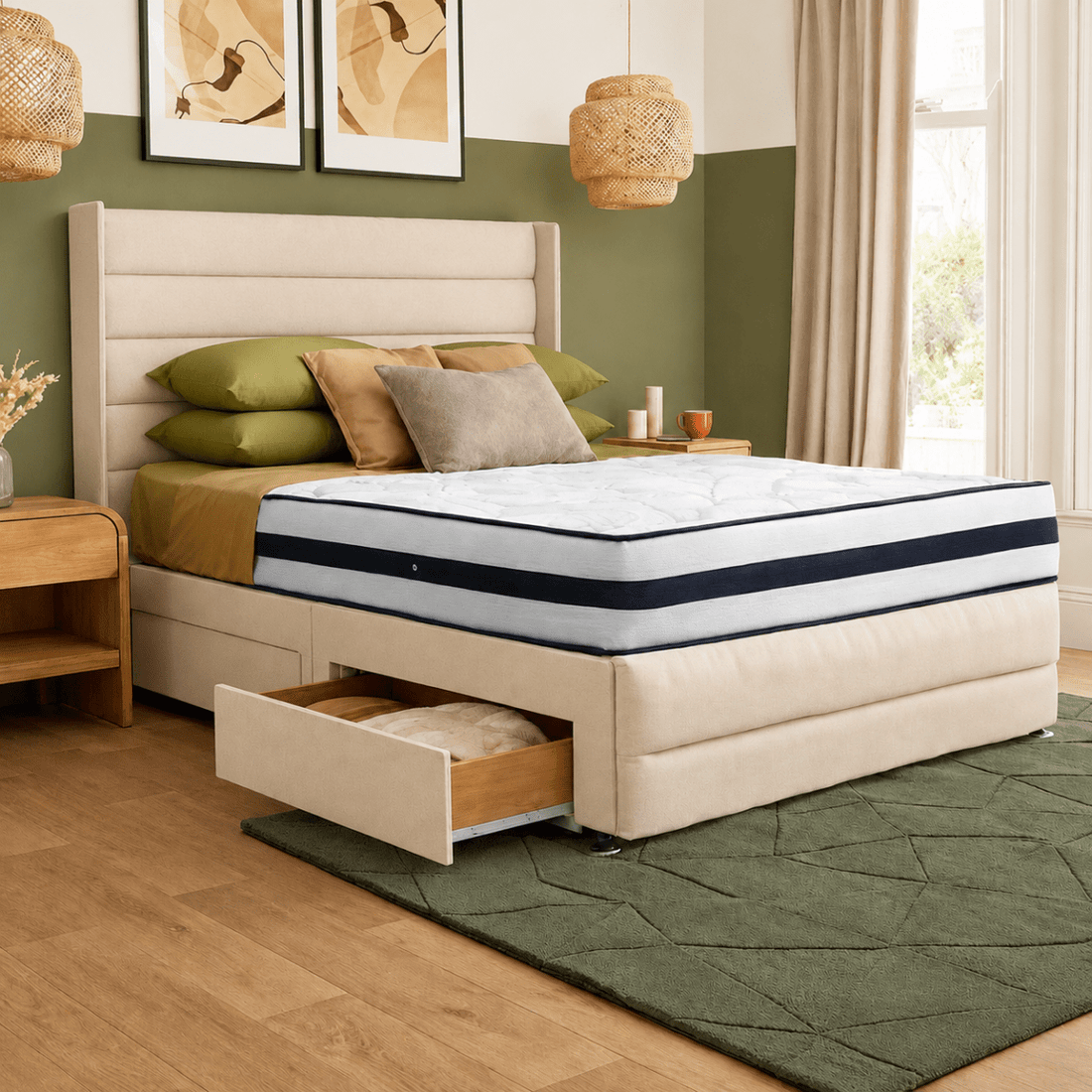 Mercury Divan Bed Set With 54 inches High Winged Headboard and Footboard Set