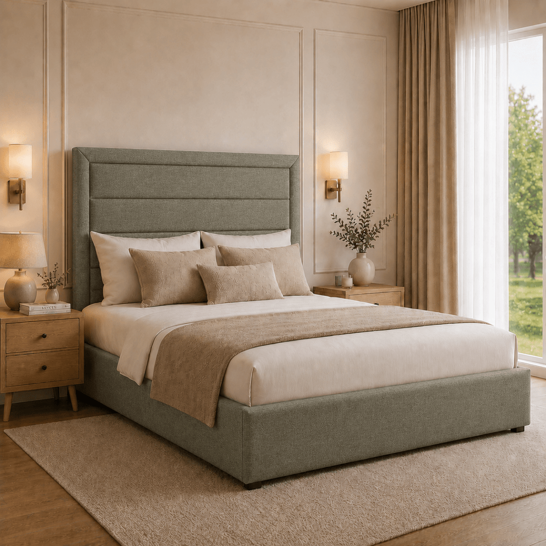 Manor Divan Bed with 54 Inch Floor Standing Upholstered Headboard