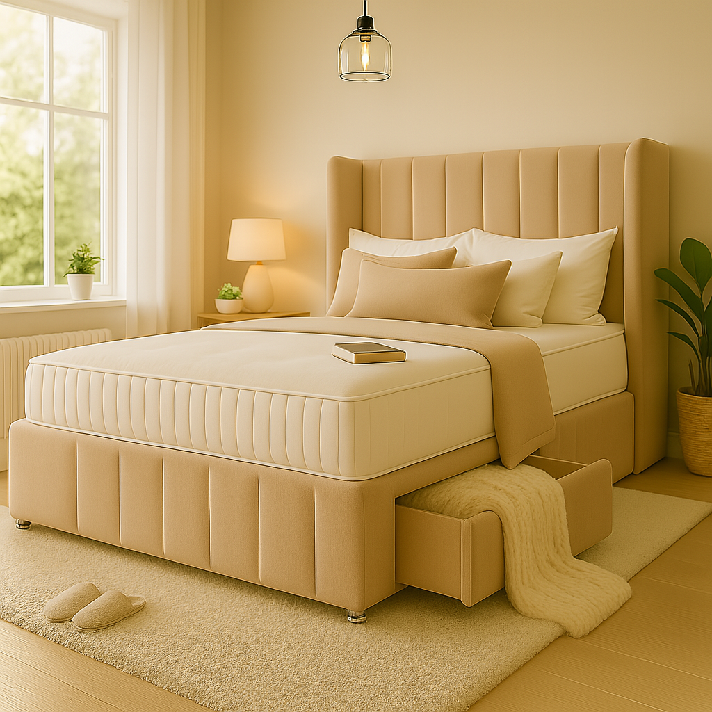 Mars Divan Bed Set With 54 inches High Winged Headboard and Footboard Set - Divan Factory Outlet