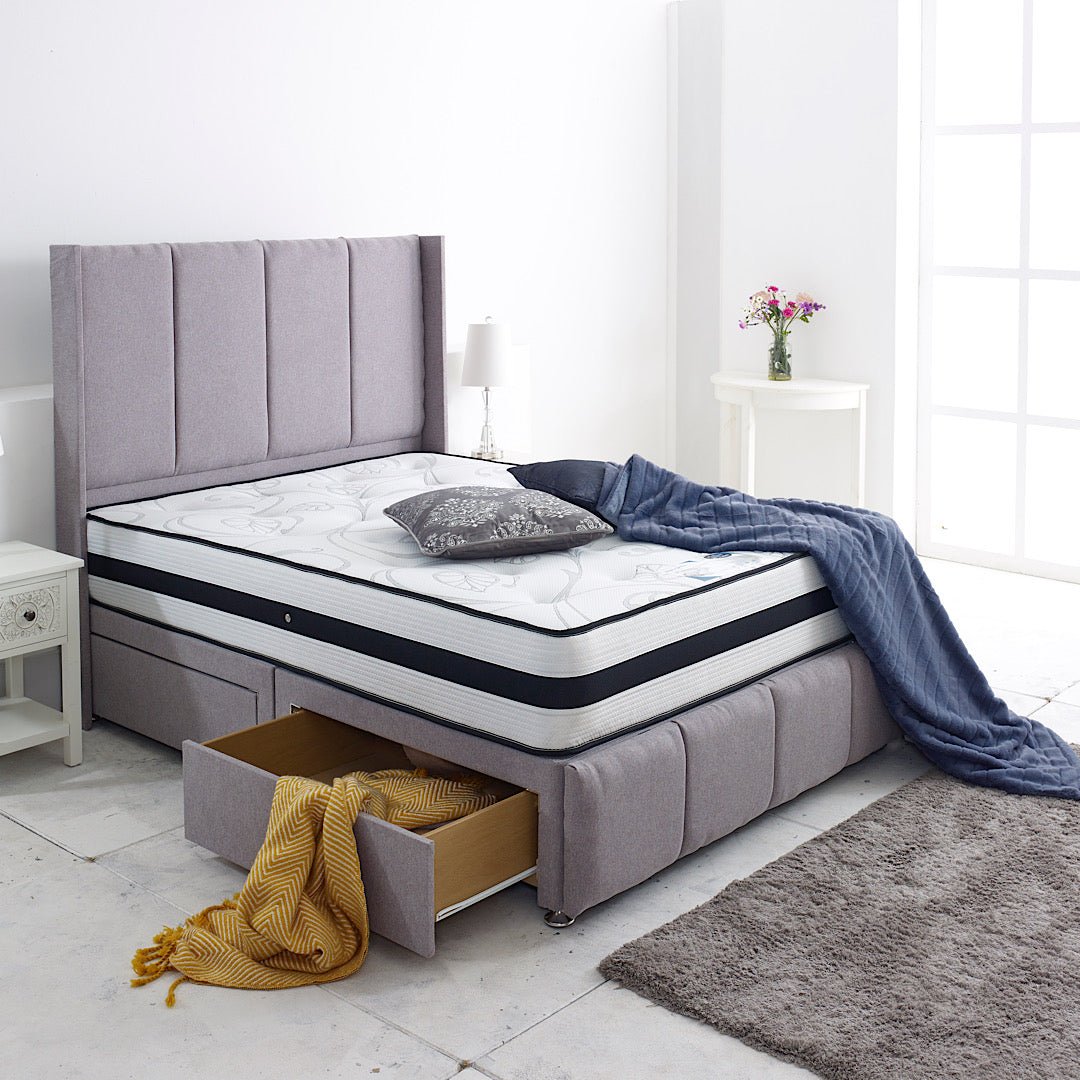 Atlas Divan Bed Set With 54 inches High Winged Headboard and Footboard Set - Divan Factory Outlet