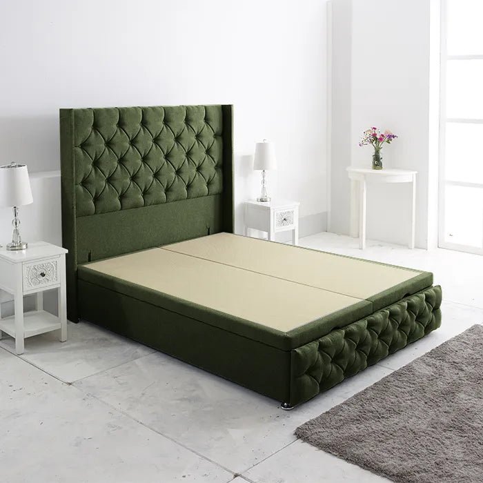 Westminster Aladdin Ottoman Storage Bed Base with Winged Floor Standing Headboard and Footboard - Divan Factory Outlet