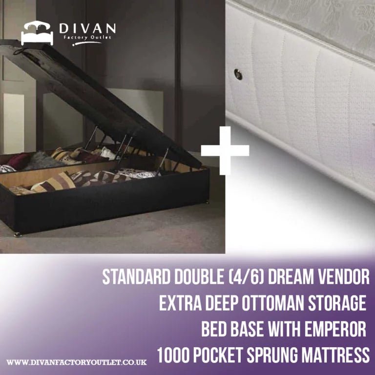 Standard Double 4 6 Dream Vendor Extra Deep Ottoman Storage Bed Base with Emperor 1000 pocket Sprung Mattress