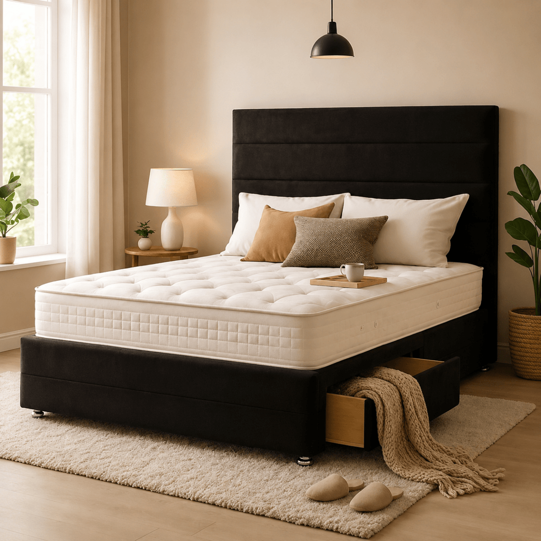 Wessex Upholstered Bed Set with 26 Inch Headboard & Drawer Storage