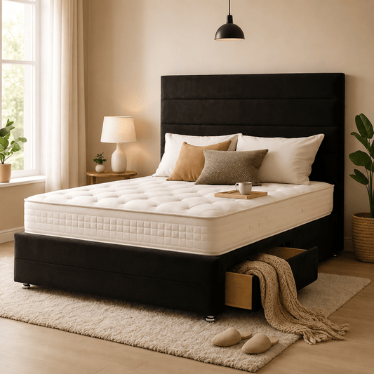 Wessex Upholstered Bed Set with 26 Inch Headboard & Drawer Storage