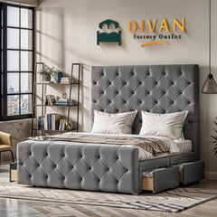 Olympus Divan Bed Set With 48 inches High Headboard and Footboard Set