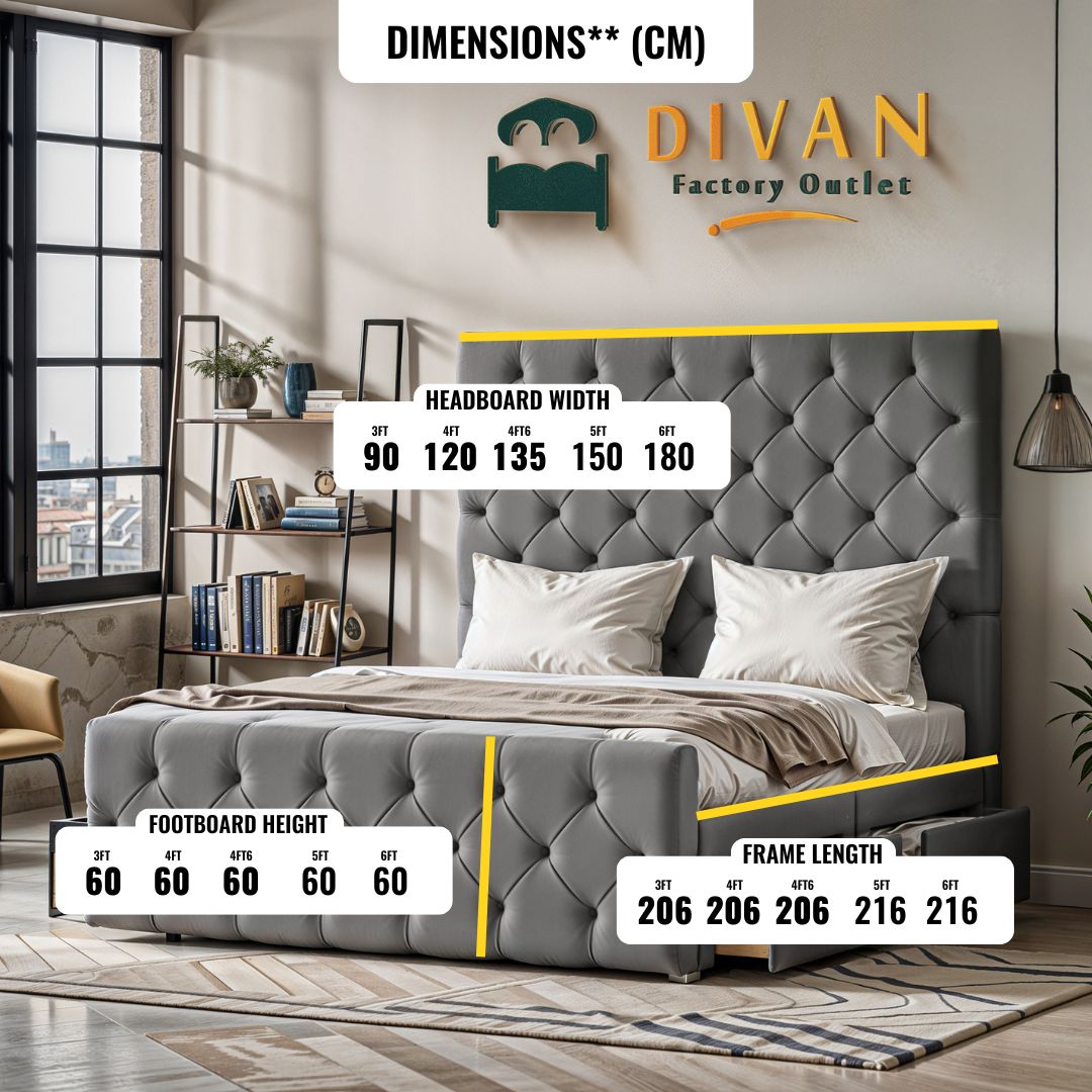 Olympus Divan Bed Set With 54 inches High Headboard and Footboard Set - Divan Factory Outlet