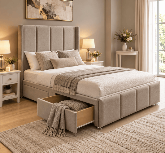 Mercury Divan Bed Set With 54 inches High Winged Headboard and Footboard Set