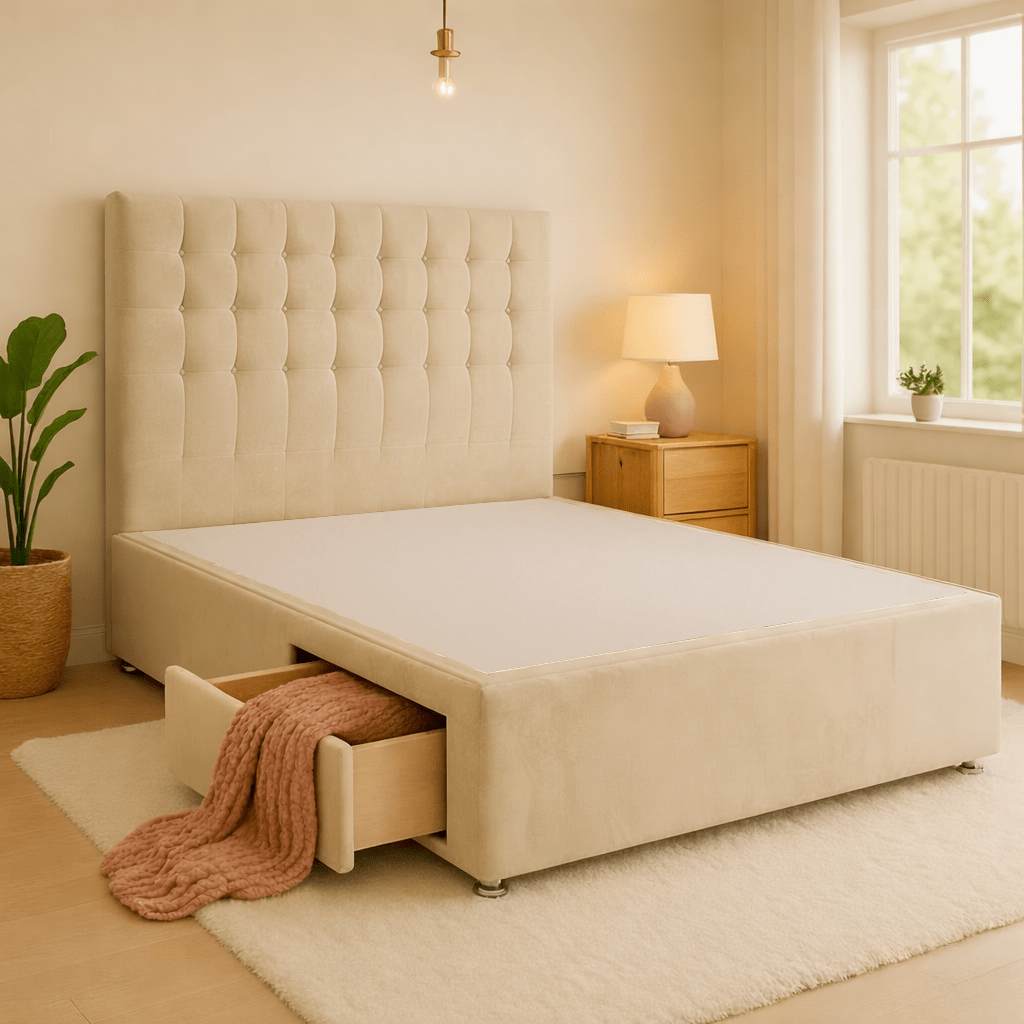 Tulip Divan Base Only with Floor Standing 54 Inches Headboard