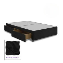 4ft 6 Inches Double Royal Divan Base Only With 2 Drawers Storage With Plain Matching 20 Inches Headboard In House Black