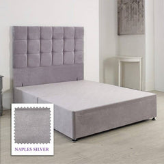 5ft King Size Classic Divan Bed Base Only Non Storage With 54 Inches High Floor Standing Headboard In Naple Silver
