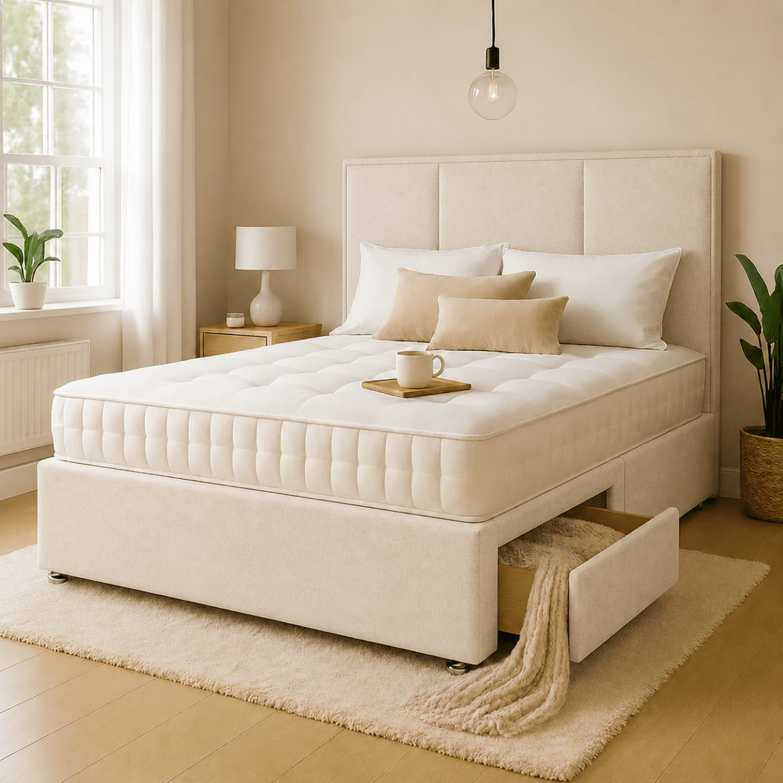 Wessex Upholstered Bed Set with 54 Inch Headboard & Drawer Storage