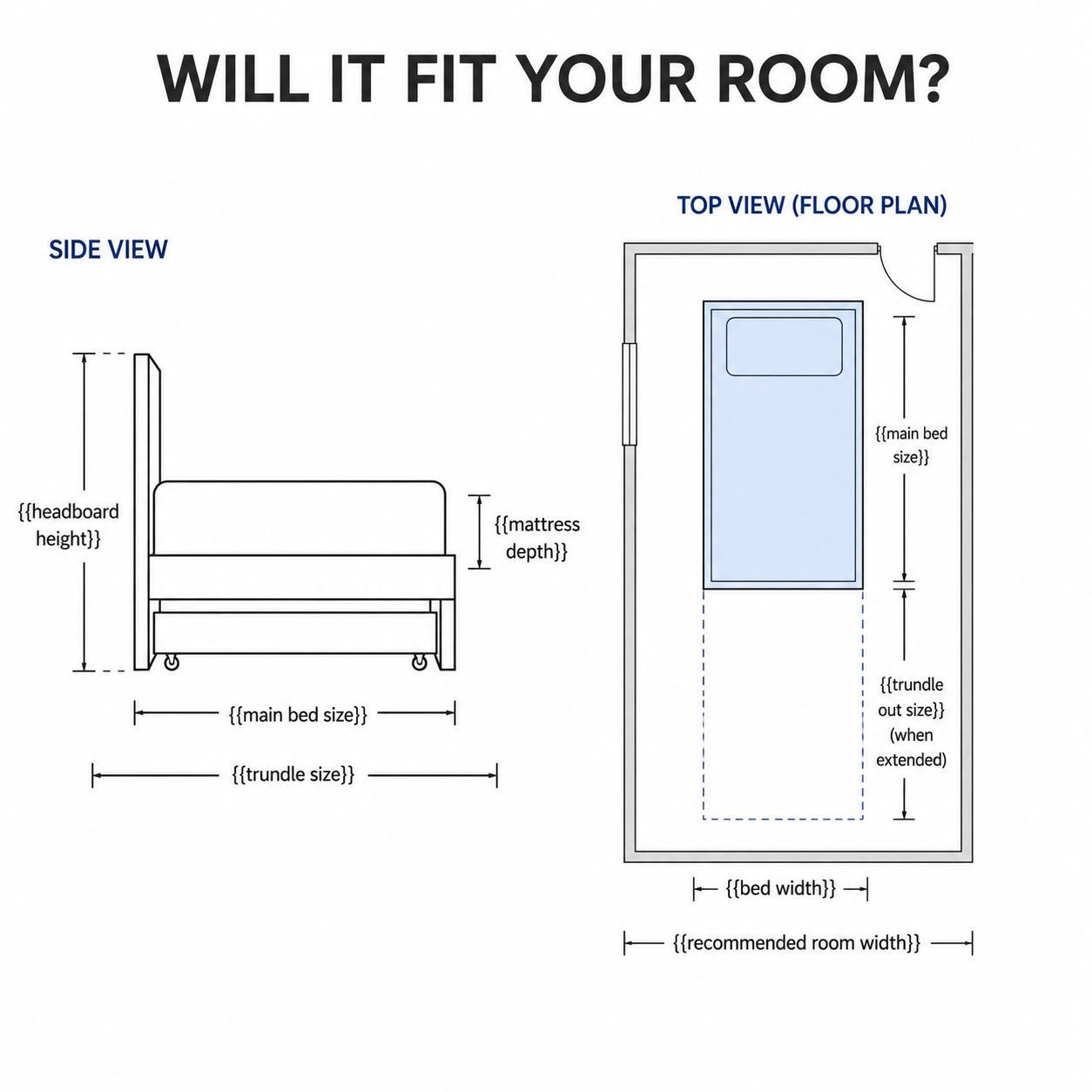 Rome Guest Bed with Trundle, Two Mattresses, And headboard Set