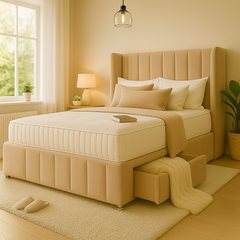 Mars Divan Bed Set With 54 inches High Winged Headboard and Footboard Set