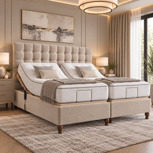 Dream Vendor Twin Adjustable Electric Bed Bases On Wooden Legs (5 Positions With Remote)