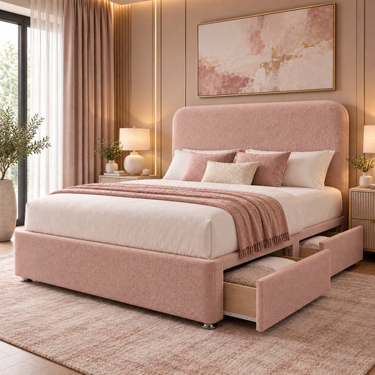 Cornwall Upholstered Bed Set with 54 Inch Floor Standing Headboard & Drawer Storage