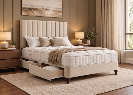 Luxe Dream Divan Bed On Wooden Legs with 54" Headboard