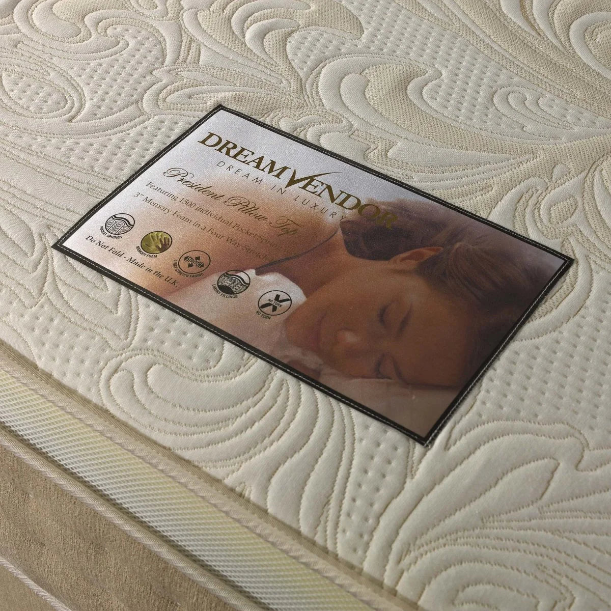 Dream Vendor President 1500 Pocket Sprung Pillow Top Memory Divan Bed Set - Divan Factory Outlet