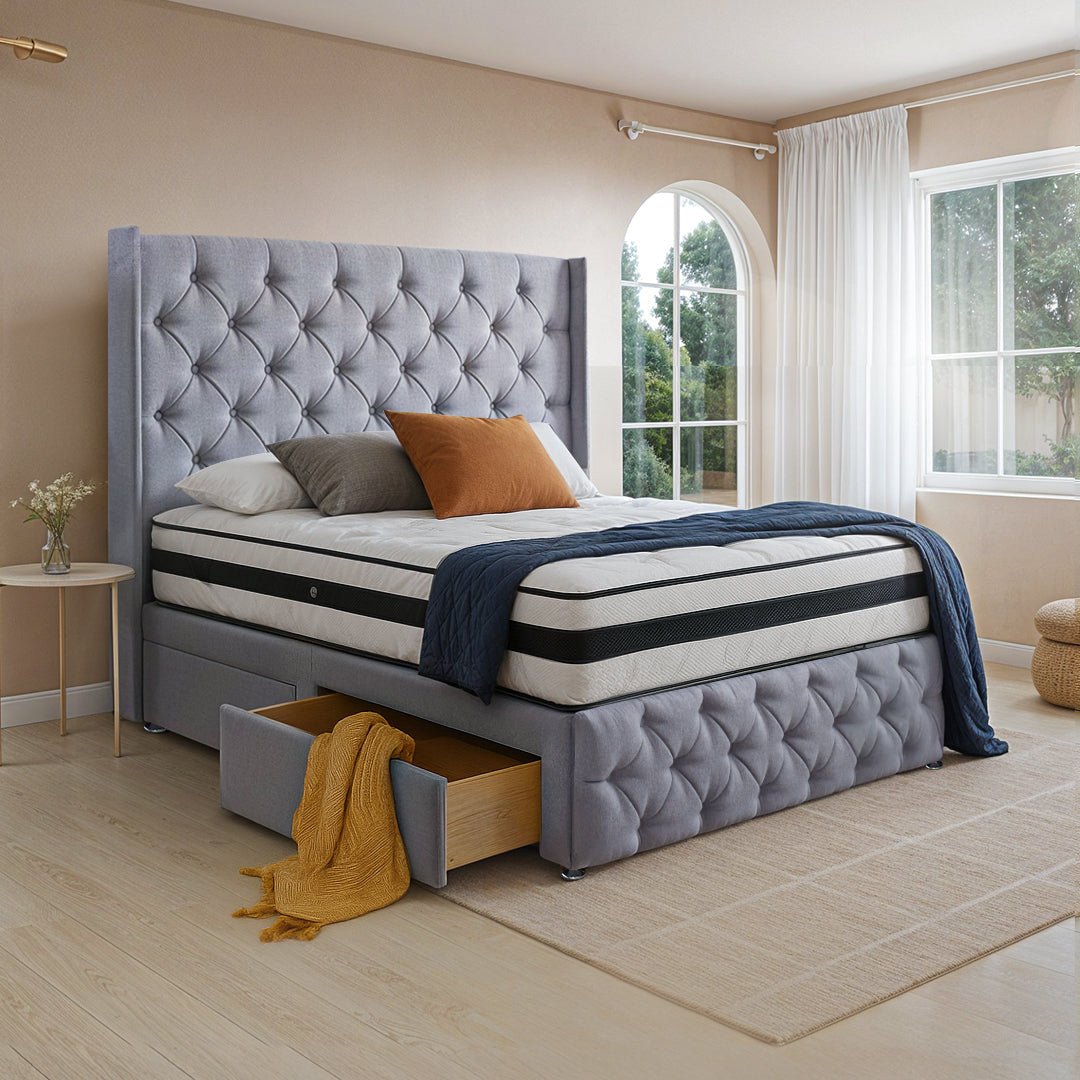Jupiter Divan Bed Set With 54 inches High Winged | UK Made – Divan ...