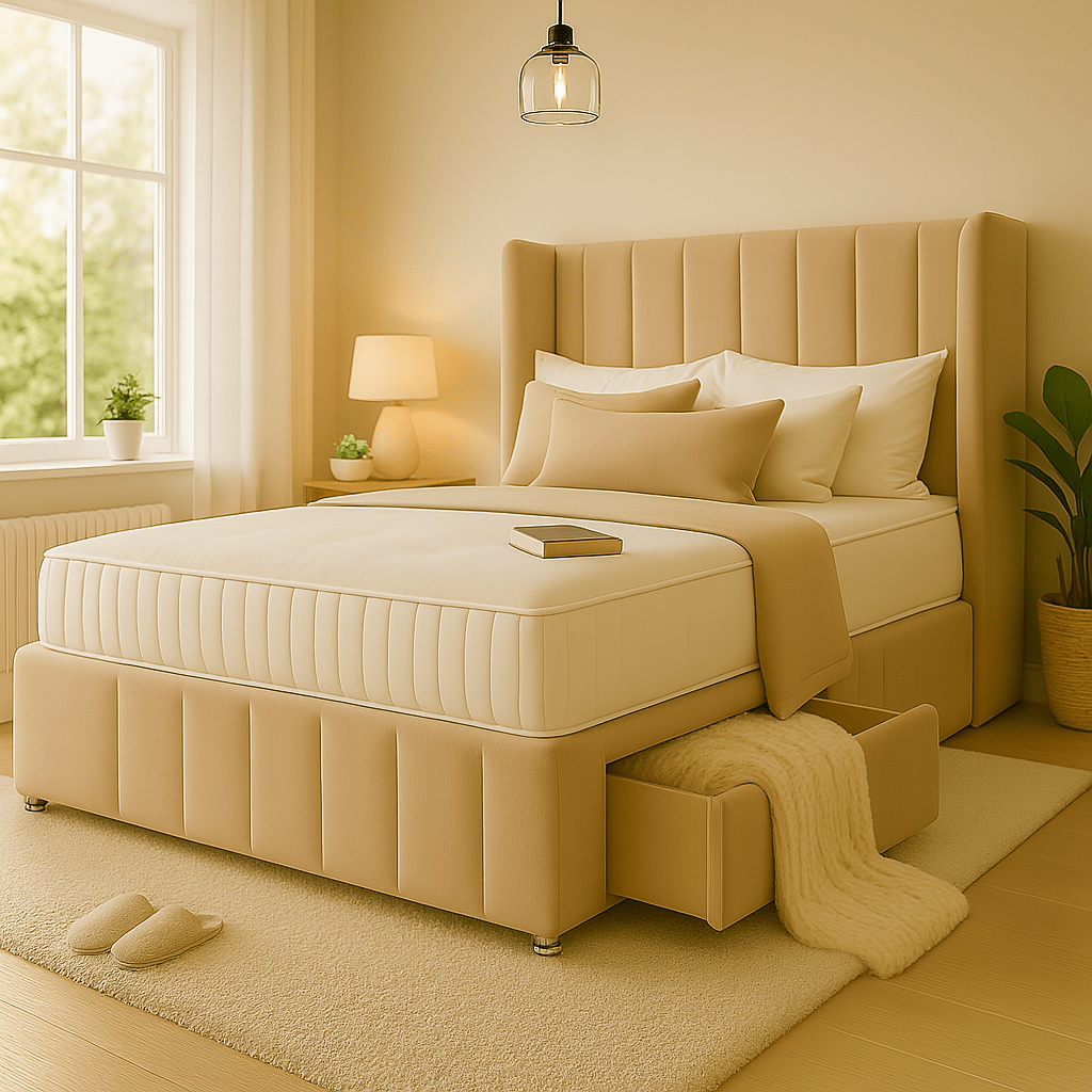 Divan Bed Set with 54in Winged Headboard | Storage – Divan Factory Outlet