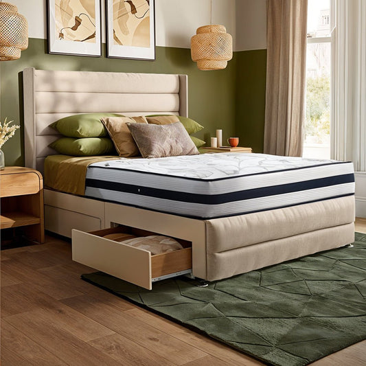 Mercury Divan Bed Set With 54 inches High Winged Headboard and Footboard Set - Divan Factory Outlet