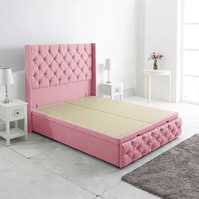 Westminster Aladdin Ottoman Storage Bed Base with Winged Floor Standing Headboard and Footboard - Divan Factory Outlet