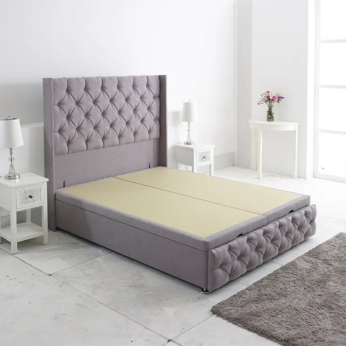 Westminster Aladdin Ottoman Storage Bed Base with Winged Floor Standing Headboard and Footboard - Divan Factory Outlet