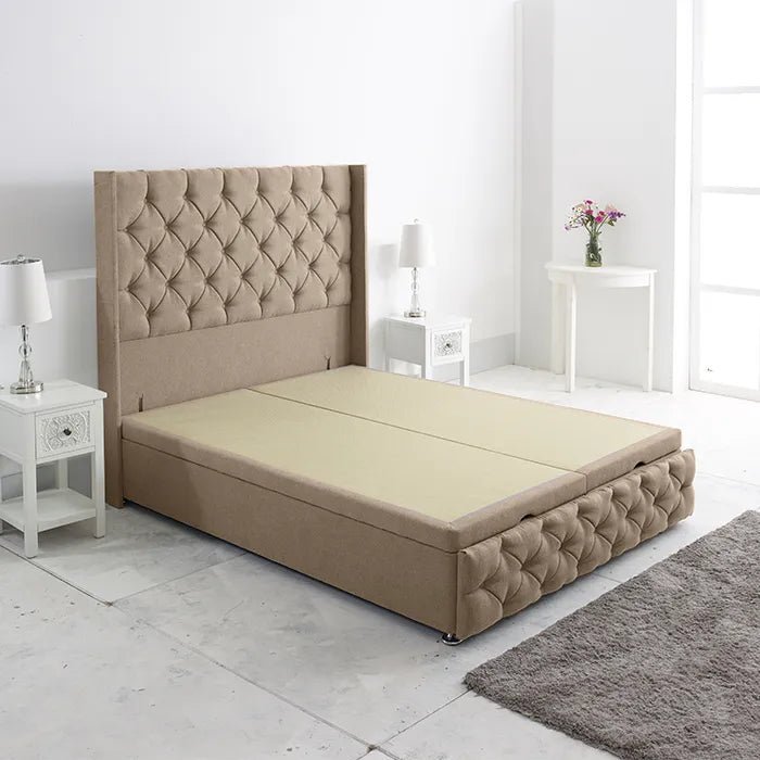 Westminster Aladdin Ottoman Storage Bed Base with Winged Floor Standing Headboard and Footboard - Divan Factory Outlet