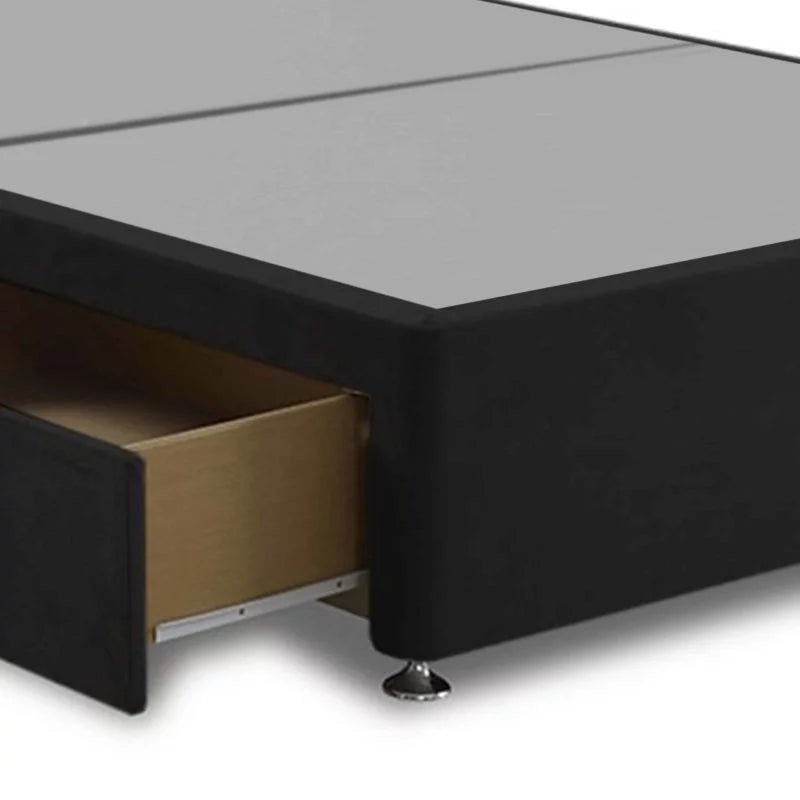 4ft 6 Inches Double Royal Divan Base Only With 2 Drawers Storage With Plain Matching 20 Inches Headboard In House Black - Divan Factory Outlet