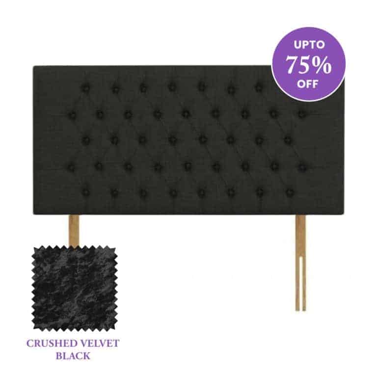 4ft 6 Inches Double Walker & Slater New York 26 Inches Tall Tufted Button Headboard In Black Crush Velvet - Divan Factory Outlet