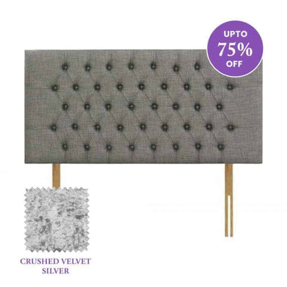4ft 6 Inches Double Walker & Slater New York 26 Inches Tall Tufted Button Headboard in Crush Velvet Silver - Divan Factory Outlet