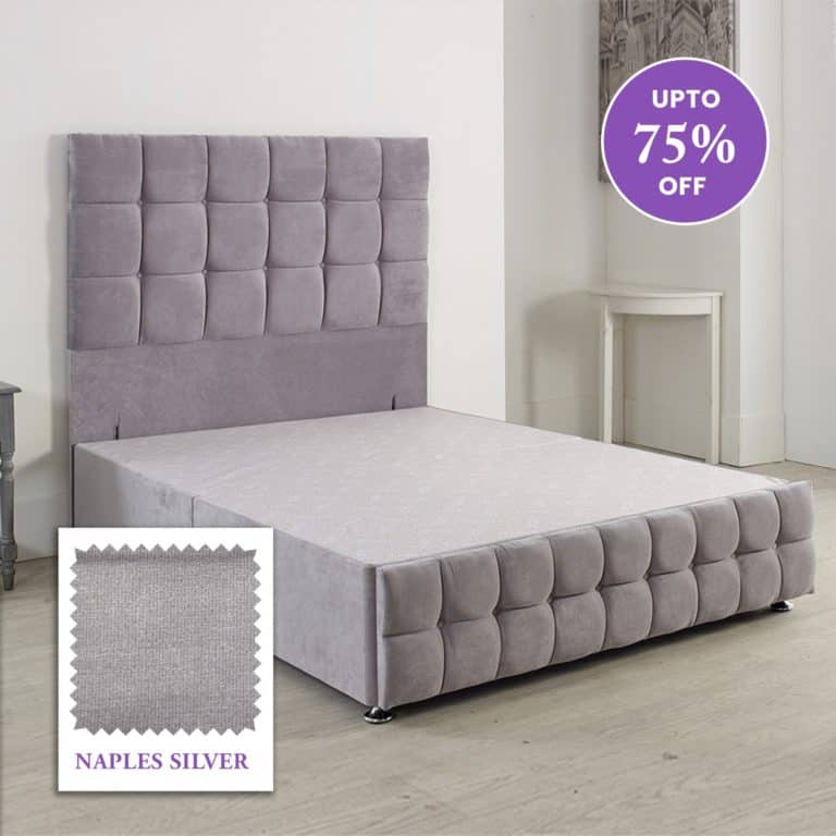 4ft 6 Inches Double Westminster Buckingham Bed Base Only Non Storage With Floor Standing 54 Inches High Headboard In Naple Silver - Divan Factory Outlet