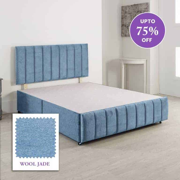 4ft 6 Inches Double Westminster Victora Bed Base Only Non Storage With 26 Inches High Headboard In Wool Jade - Divan Factory Outlet