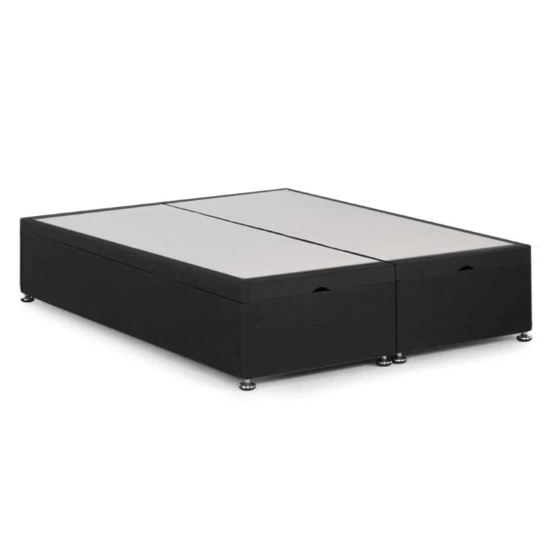 5ft King Size Royal Cushioned Ottoman Storage Bed Base Only End Lift In Black Plush - Divan Factory Outlet