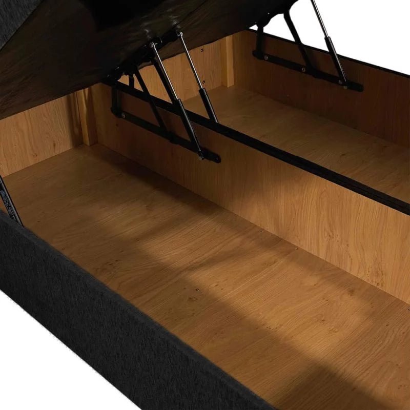 5ft King Size Royal Cushioned Ottoman Storage Bed Base Only End Lift In Black Plush - Divan Factory Outlet