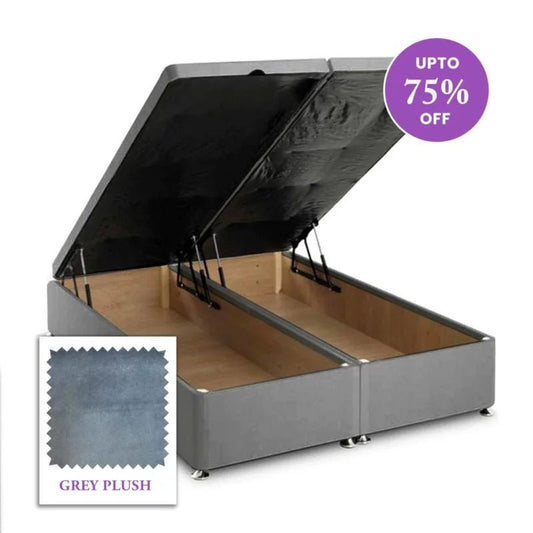 5ft King Size Royal Cushioned Ottoman Storage Bed Base Only End Lift In Plush Grey - Divan Factory Outlet