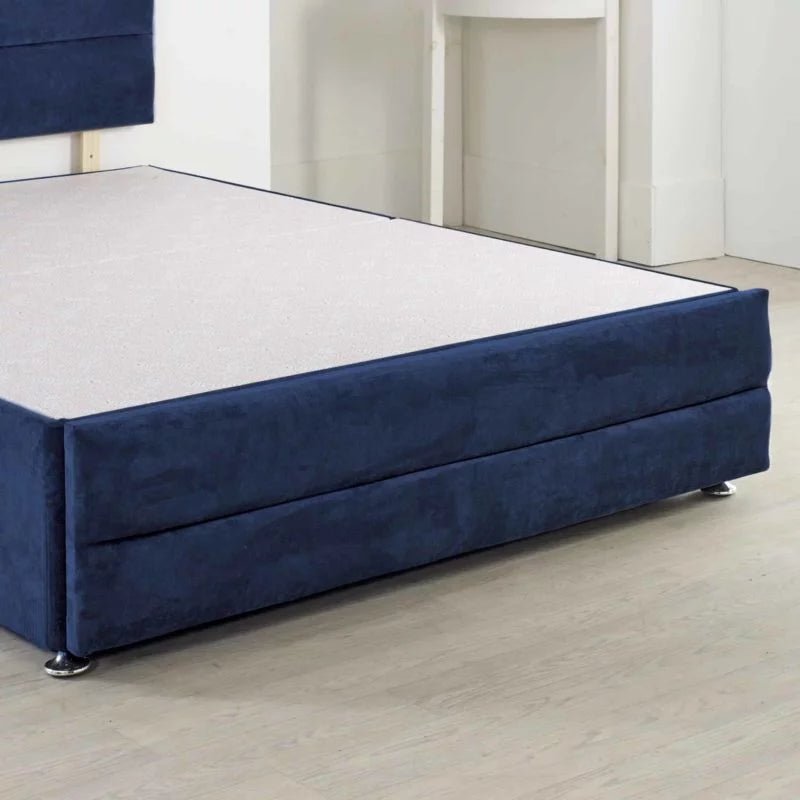 5ft King Size Westminster London Divan Base Only Non Storage With 26 Inches High Headboard In Navy Plush - Divan Factory Outlet