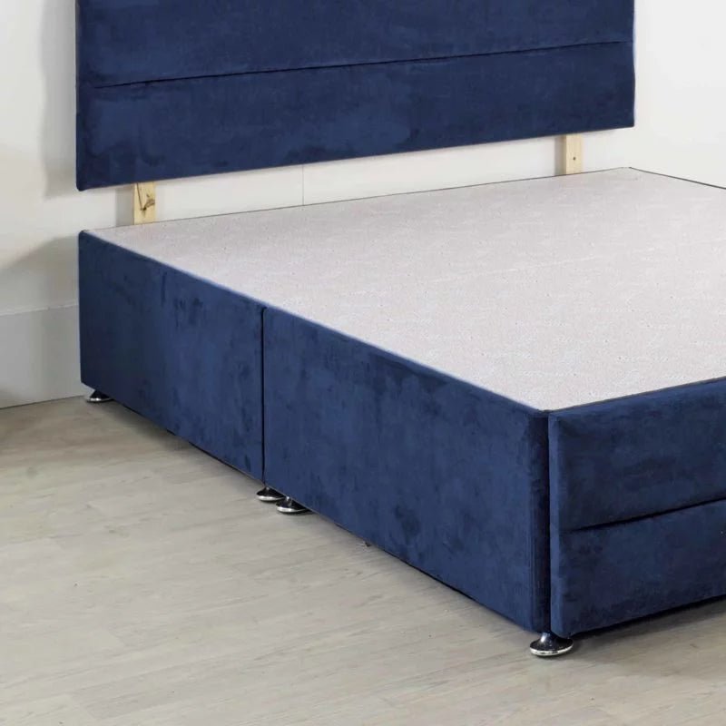 5ft King Size Westminster London Divan Base Only Non Storage With 26 Inches High Headboard In Navy Plush - Divan Factory Outlet