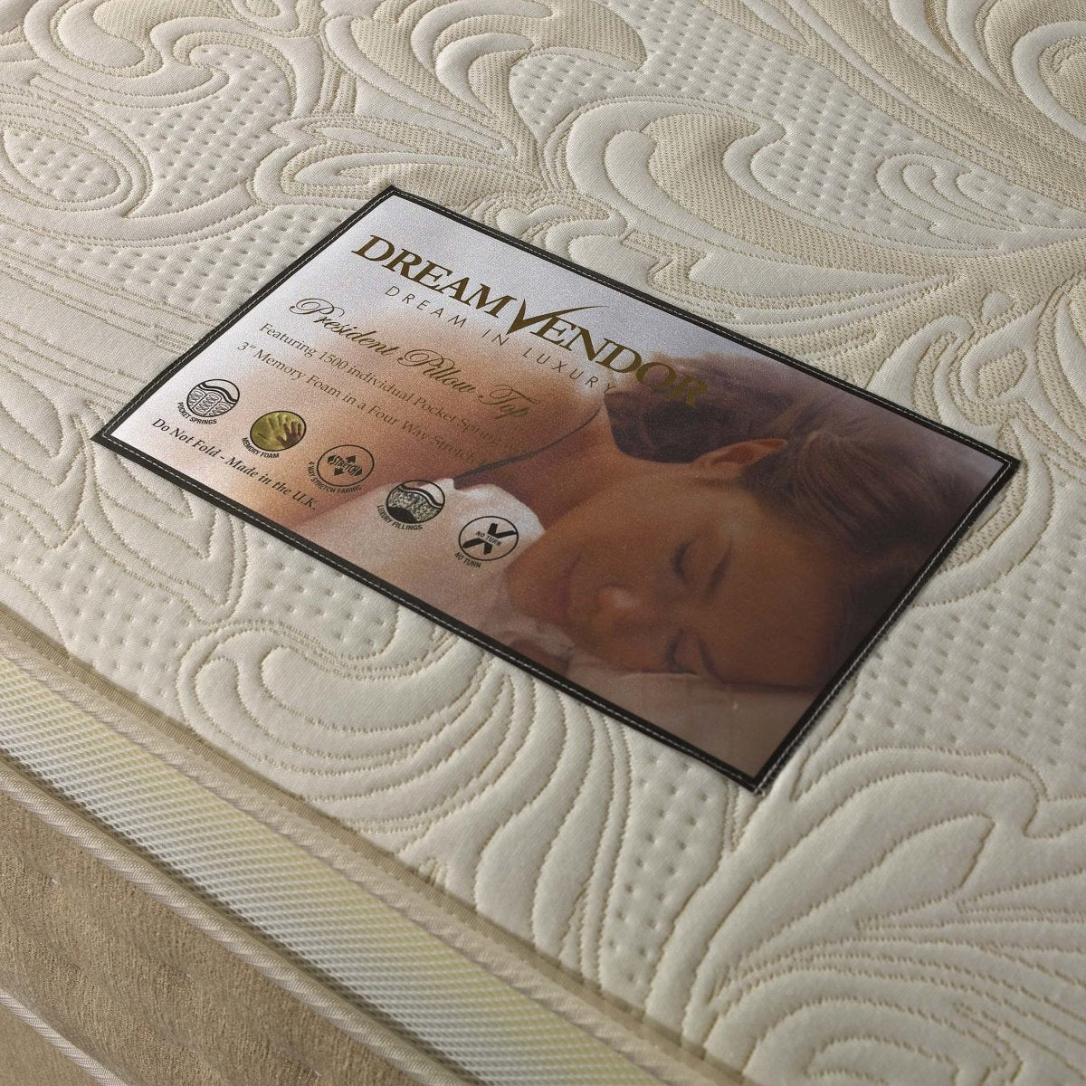 Dream Vendor President 1500 Pocket Sprung Pillow Top Memory Mattress - Divan Factory Outlet